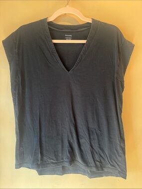 Frame Denim Black V-Neck Cap-Sleeve Tank